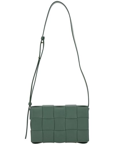 Bottega Veneta 'Cassette' Crossbody Bag With Intreccio Motif In - Green