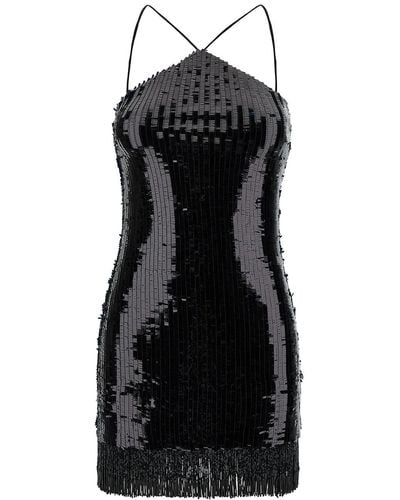 ‎Taller Marmo Min Dress With All-Over Sequins And Fringes - Black
