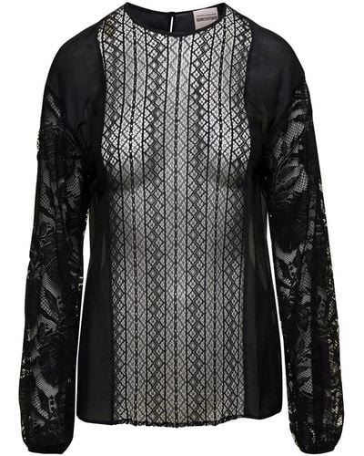 Semicouture Inserted Lace Blouse - Black