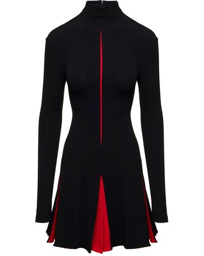 Ferragamo Mini High-neck Dress With Red Contrasting Details In Rayon Blend - Black