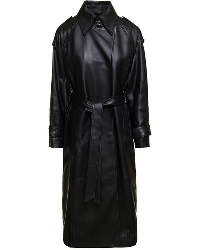 IVY & OAK Trench Coat With Matching Belt In Leather - Black