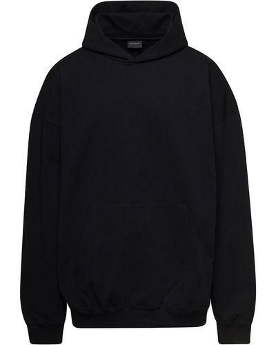 Balenciaga Hoodie With Contrasting Logo Print On The Back In Cotton - Black