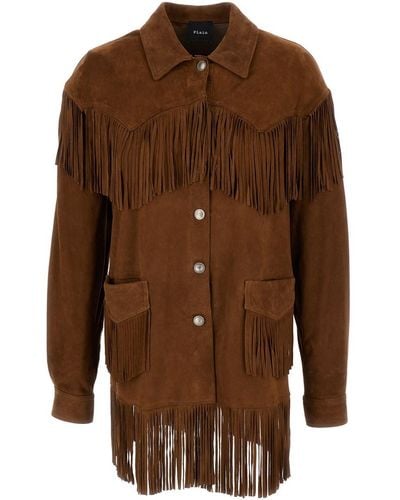 Plain Suede Fringed Shirt - Brown