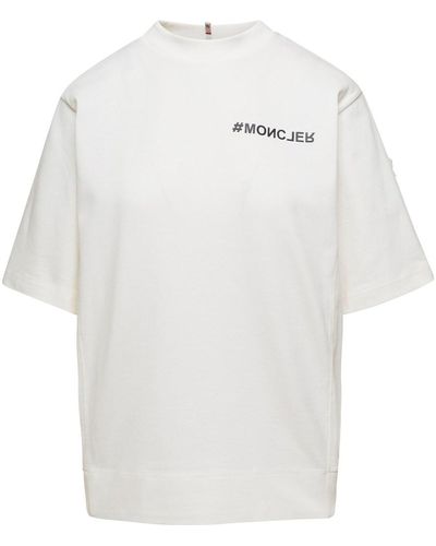 3 MONCLER GRENOBLE T-Shirt Girocollo Con Logo - Bianco