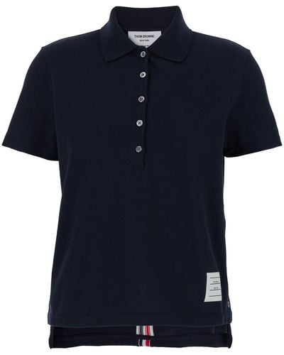 Thom Browne Relaxed Fit Short Sleeve Polo W/ Centre Back Rwb Stripe In - Blue