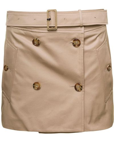Burberry 'Brielle' Mini Skirt With Belt And Button Fastening In - Natural