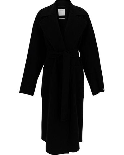 Sportmax 'Polka' Robe Coat With Matching Belt - Black