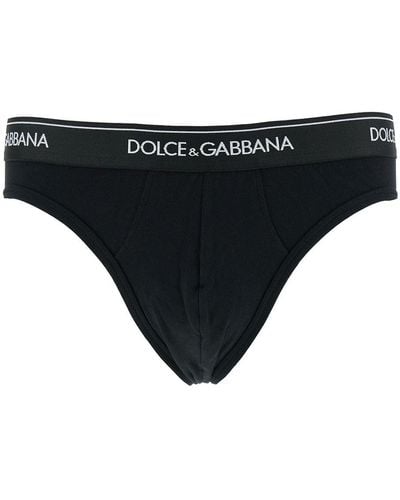 Dolce & Gabbana Black Briefs With Branded Waistband In Cotton