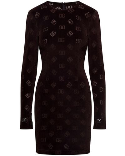 Dolce & Gabbana Dg Velvet Lon G Sleeves Dress - Black
