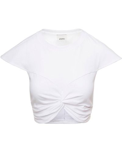 Isabel Marant 'zineae' White Cropped T-shirt With Knot Detail In Cotton
