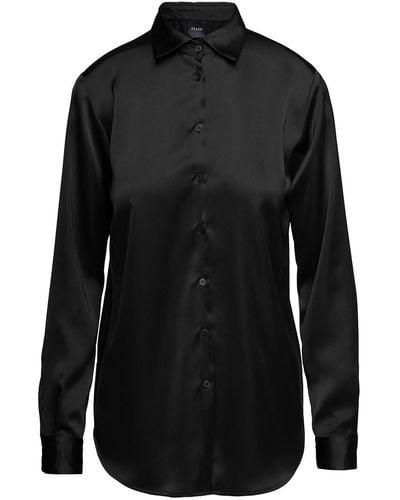 Plain Long-Sleeved Blouse And Button Fastening - Black