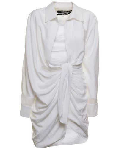 Jacquemus Abito Camicia Corto 'La Robe Bahia' Drapeggiato - Bianco