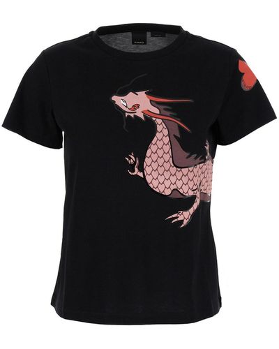Pinko T-Shirt 'Quentin' Con Stampa Drago - Nero