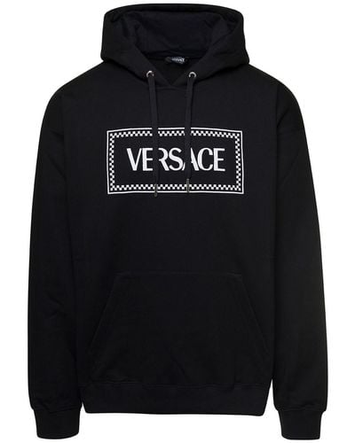 Versace Hoodie With Contrasting Logo Lettering Print - Black