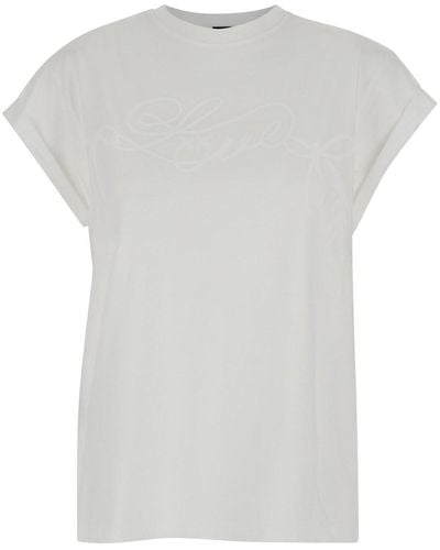 Pinko T-Shirt With Tonal Logo Signature - White