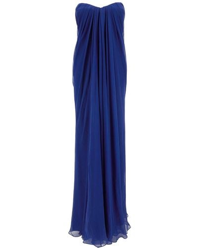 Alexander McQueen Maxi Draped Bustier Dress - Blue
