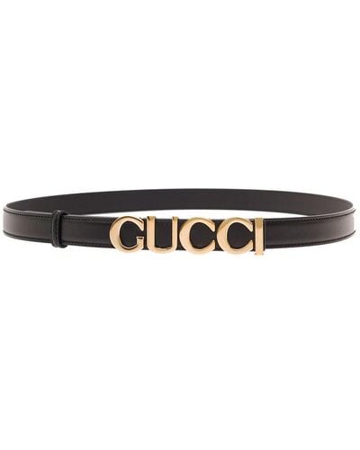 Gucci Thin Belt With Logo Lettering Buckle - White