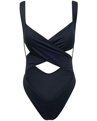 Reina Olga 'exotica' One-piece Swimsuit With Cut-out And Cross-strap In Polyamide Stretch - Blue