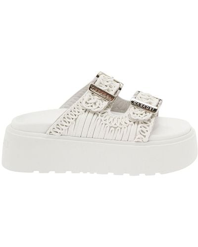 Casadei 'Birky Ale' Slippers With Cornely Embroidery And Xl Buckles - White