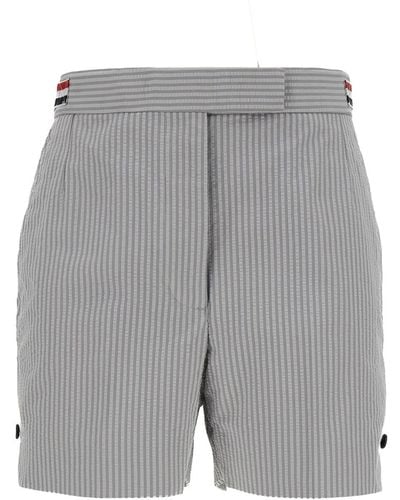 Thom Browne Gray Stripe Bermuda Shorts With 4bar Rwb Detail In Cotton Woman