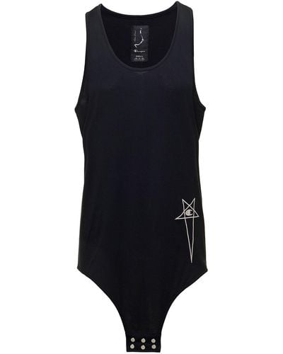 Rick Owens Basketball Tank Long Tank Top With Pentagram Embroidery And A Six Snap Closure Hanging - Blue