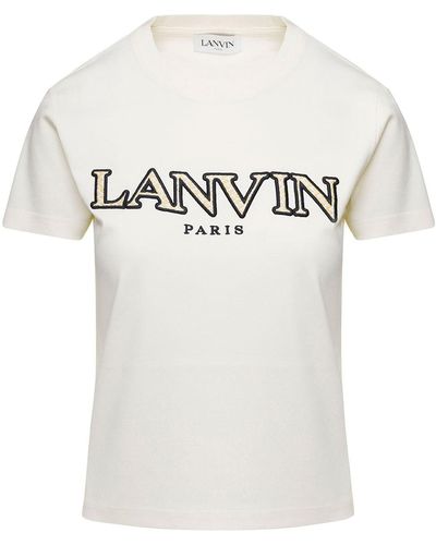 Lanvin Crewneck T-shirt With Printed Logo On The Chest In Cotton Woman - White