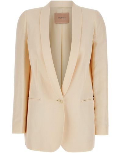 Twin Set Single-Breasted Jacket With Shawl Neckline - Natural