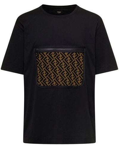 Fendi T-shirt With Ff Maxi Patch Pocket In Cotton Jersey Man - Black