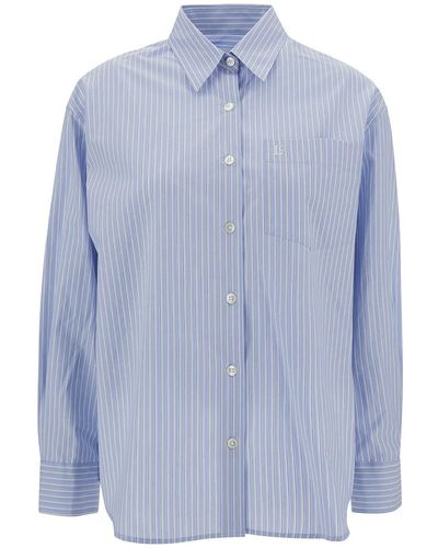 Low Classic Camicia Morbida A Righe Con Logo Ricamato - Blu