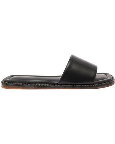 Brunello Cucinelli Slip-On Slippers With Monile Detail - Black