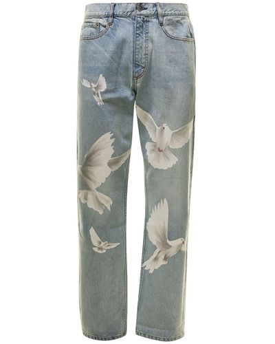 3.PARADIS Light E Denim Jeans With Dove Print In Cotton - Blue