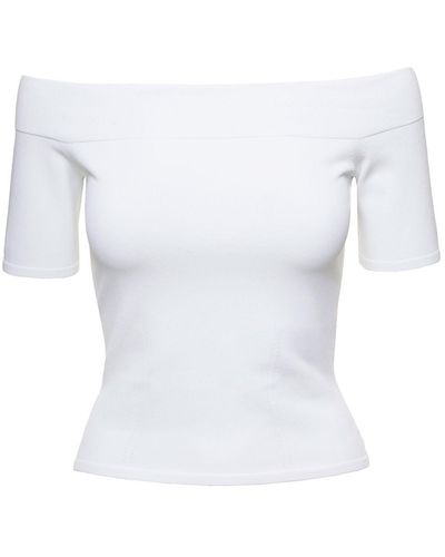 Alexander McQueen Off-The-Shoulders Top With Straight Neckline I - White