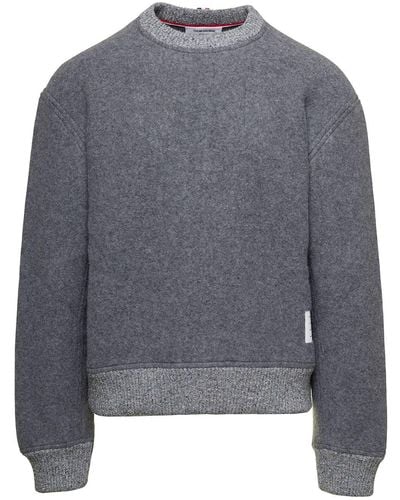 Thom Browne Crewneck Sweatshirt W/ Cb Rwb Stripe - Grey