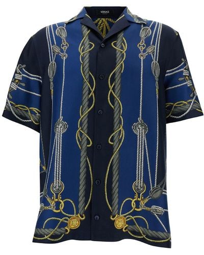Versace 'Nautical' Bowling Shirt With Barocco Print - Blue