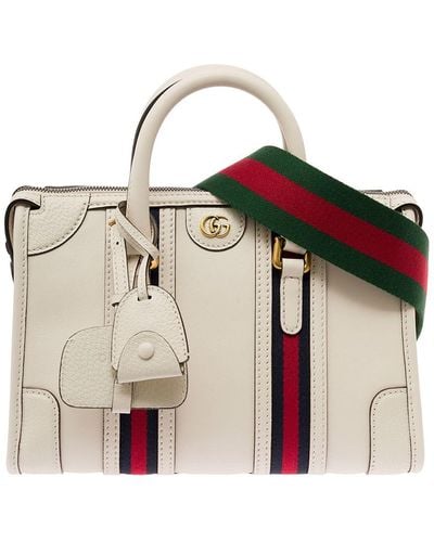 Gucci Medium Duffle Bag With Gg Logo And Web Motif - White