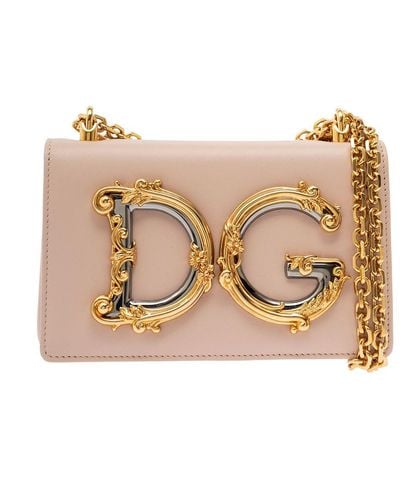Dolce & Gabbana 'Barocco' Crossbody Bag With Chain Shoulder Strap And Monogram Logo - Natural