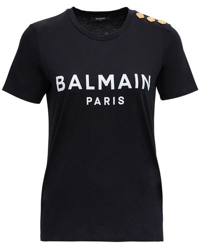 Balmain Cotton T-shirt With Logo Print - Black