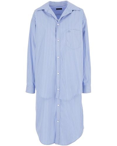 Balenciaga Light Layered Shirt Dress With Bb Logo Embroidery - Blue