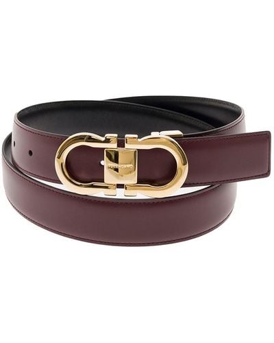 Ferragamo Bordeaux And Reversible Belt With Gancini Buckle - Red