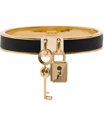 Fendi 'Master Key' Bangle With Padlock Pendants - Black