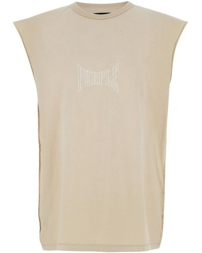 Purple Brand Brand Sleeveless Top With Logo Lettering Print - Natural