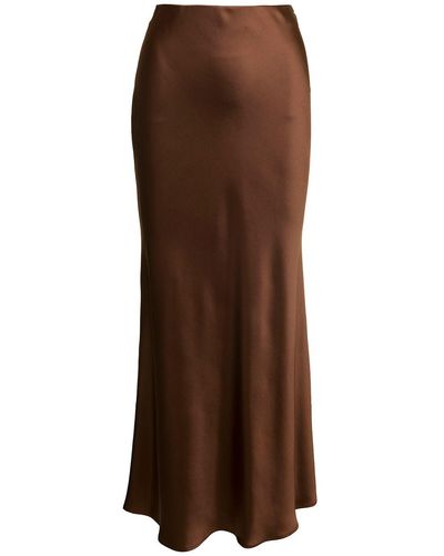 Plain 'midi' Skirt With Volant Detail At The End In Satin - Brown