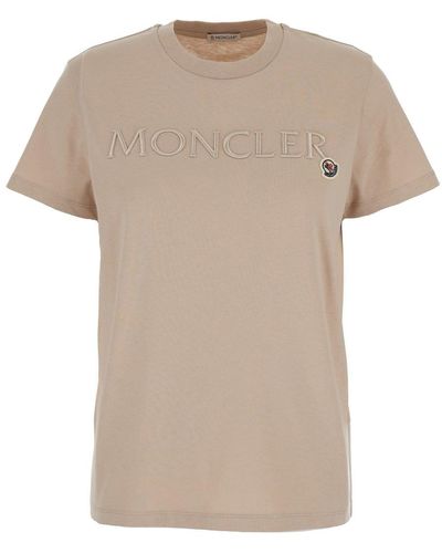 Moncler Crewneck T-Shirt With Embroidered Logo - White