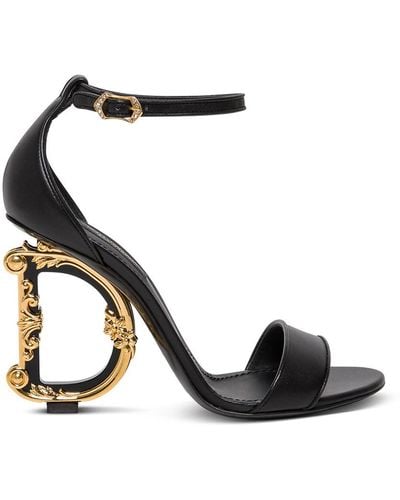 Dolce & Gabbana Polished calfskin sandals with DG baroque heel - Nero
