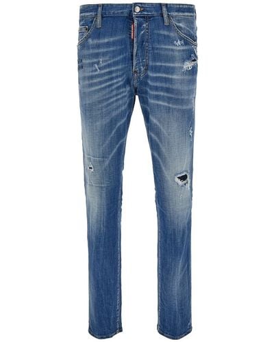 DSquared² 'cool Guy' Light Blue Five-pocket Jeans With Rips In Stretch Cotton Denim Man
