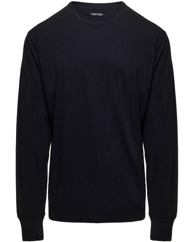 Tom Ford Long Sleeve Top With Logo Embroidery - Blue