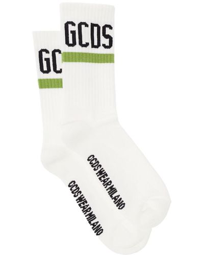 Gcds White Socks In Terry Cloth With Logo And Contrasting Details Man