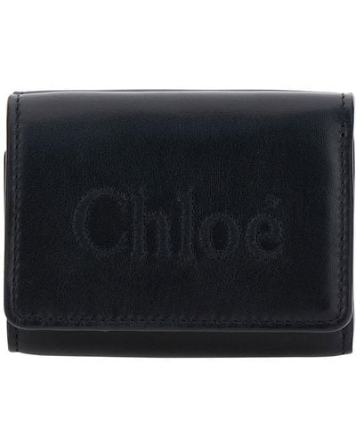 Chloé 'Sense' Bi-Fold Wallet With Tonal Logo Embroidery - Black