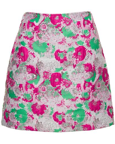 Ganni Mini A-line Skirt With 3d Jacquard Floreal Motif In Recycled Polyester - Pink