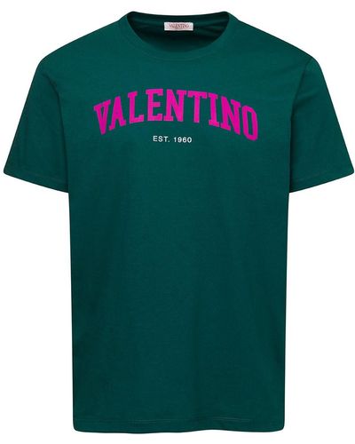 Valentino Garavani Crewneck T-shirt With Printed Logo On The Chest In Cotton Man - Green